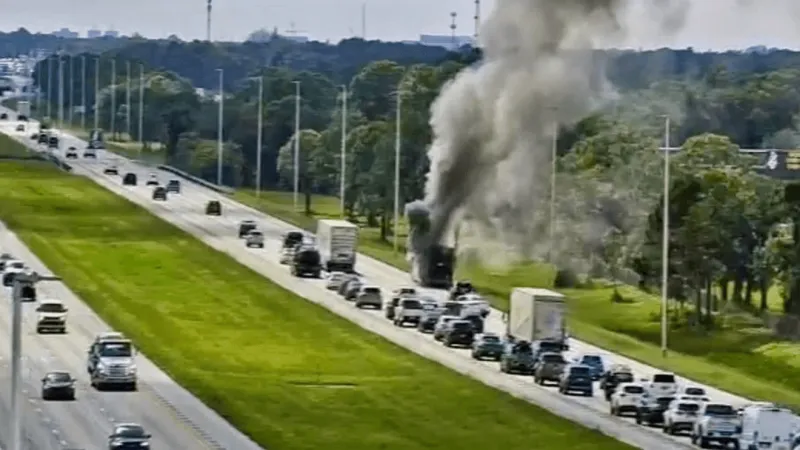 Charter bus fire shuts down I-95 South in Hobe Sound