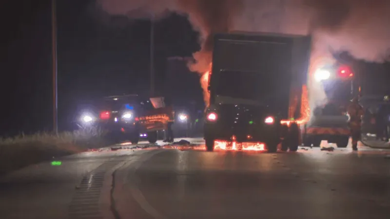 Fiery crash involving car, tractor-trailer shuts down NB I-95 in Martin County