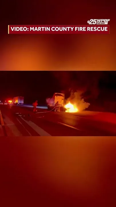 Tractor-trailer fire blocks traffic on Florida's Turnpike in Palm City (Video)