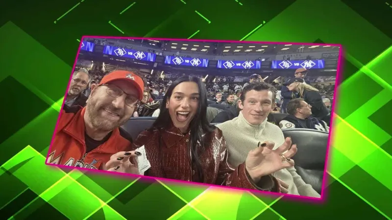 Dua Lipa, Callum Turner go viral after chopping it up with Marlins Man at Game 3 of Rays-Yankees