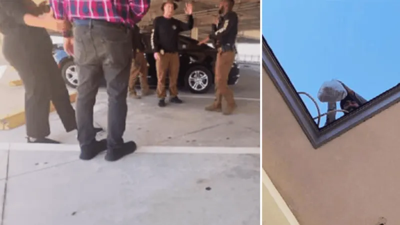 ICE confronts roofers at The Grand Marlin on Pensacola Beach during Isaias recovery work