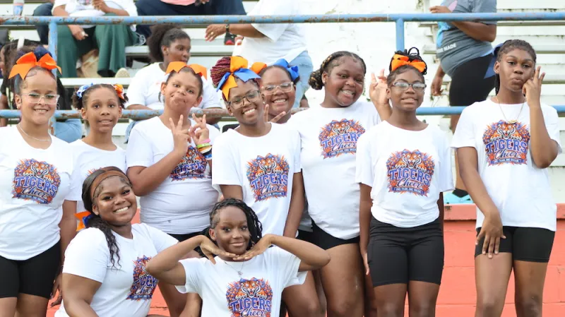 The JCS Tigers Cheerleaders are ready to growl at their opponents