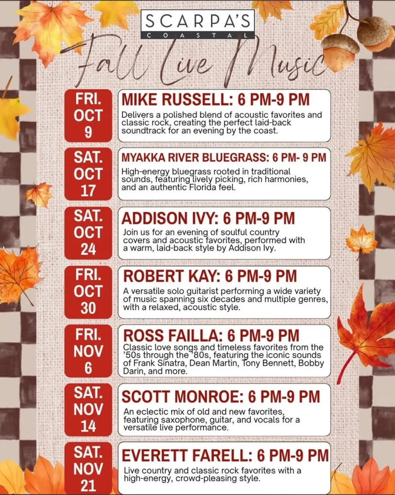 Scarpa's Fall Live Music line up