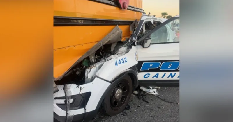 Gainesville police officer injured after crashing into school bus: FHP