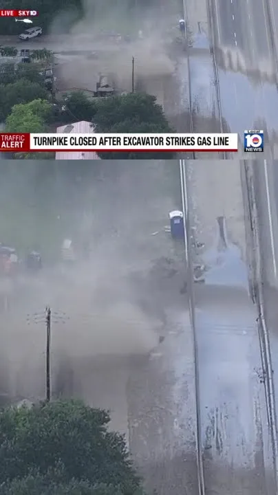 Gas line damage causes leak prompting Turnpike closure in Broward (Video)