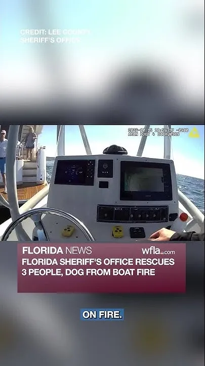 Florida sheriff's office rescues 3 people, dog from boat fire (Video)