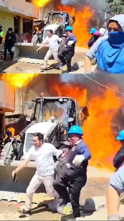 Resident throws burning fuel on municipal workers during eviction in Peru (Video)