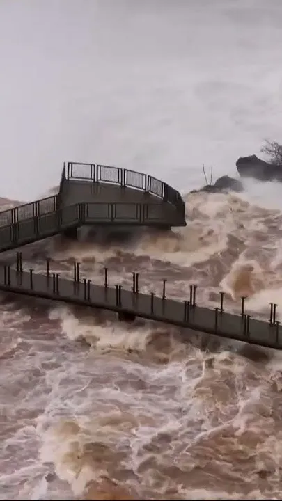 Aerial views show Iguazu Falls brimming with record water (Video)