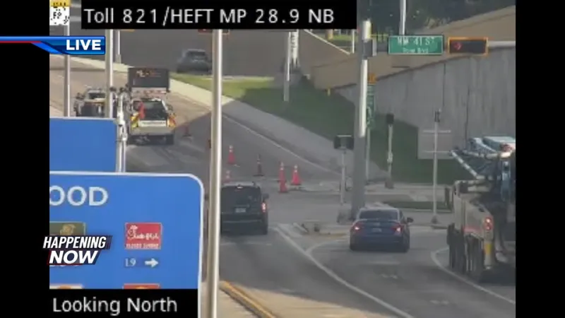 Fuel spill from tractor trailer blocks off left lane of northbound entrance ramp on Florida Turnpike