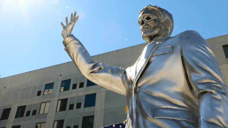 Melting DeSantis statue unveiled in Tallahassee to protest climate policy