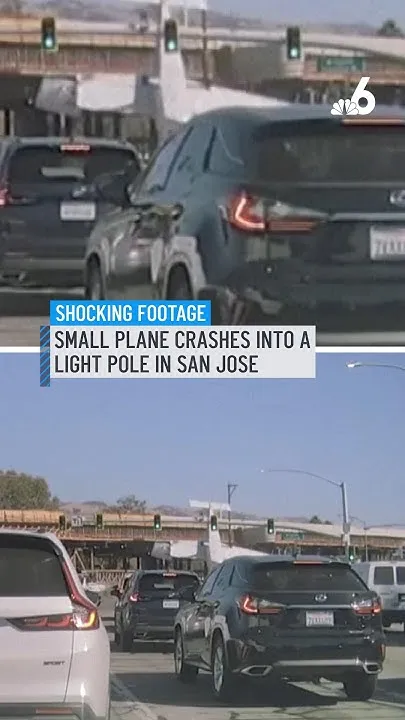 Shocking footage shows the moment a small plane crashes into a light pole in San Jose (Video)