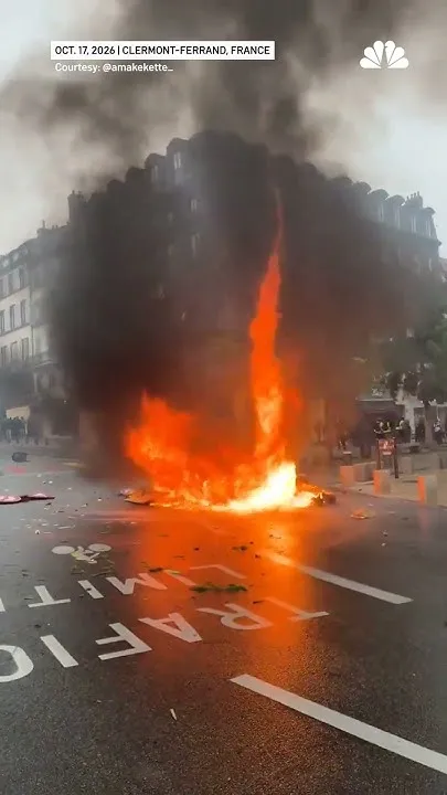 Fire whirl forms during protests in France (Video)