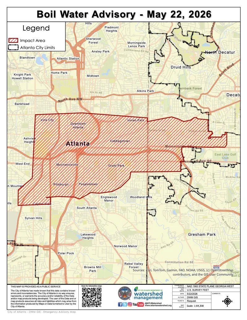 Update: Boil water advisory remains in effect until Saturday for swath of Downtown, East Atlanta