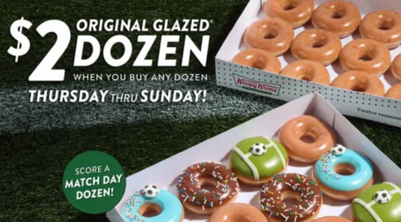 Krispy Kreme: Soccer-themed doughnuts and $2 dozens from June 11th to 14th