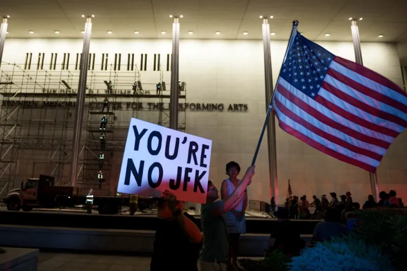 Trump's name is still on the Kennedy Center, though officials say it will be down by noon