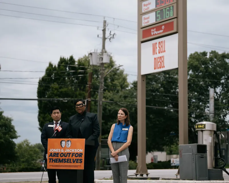 Georgia Democrats Visit Atlanta Gas Station to Call Out Republicans for Rising Prices