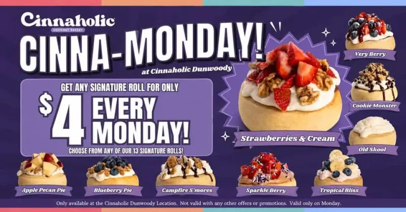 Cinnaholic's Cinna-Monday deal: Get any Signature Roll for just $4 at the Dunwoody location