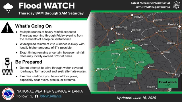 Flood watch, thunderstorms expected in Forsyth County this week due to tropical disturbance