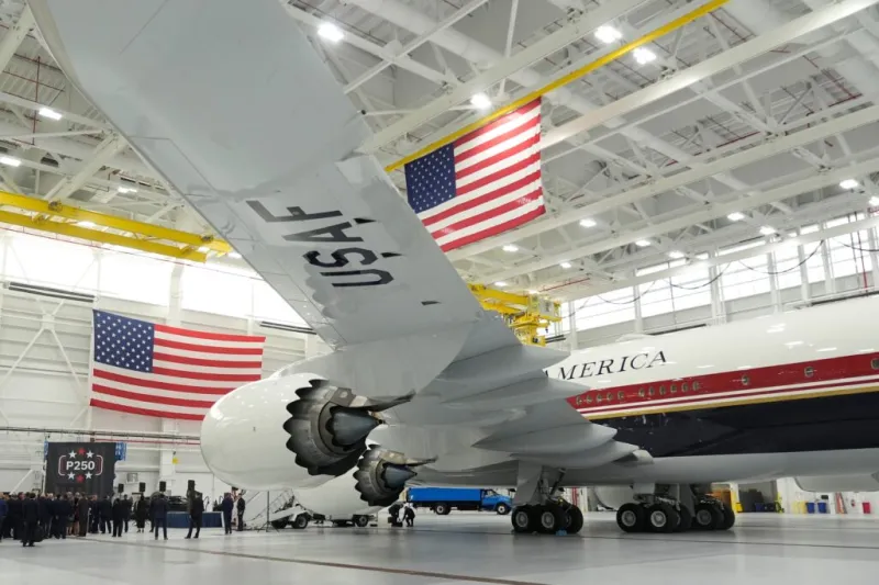 President Trump unveils the new Air Force One, a converted Qatari jet