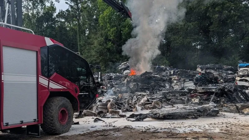 Cars go up in flames during 'heavy junkyard fire' in Houston County