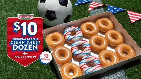 Krispy Kreme: Get a $10 sheet dozen with special "Goal" doughnuts on Wednesday, and a FREE doughnut on Thursday if America plays a shut-out game