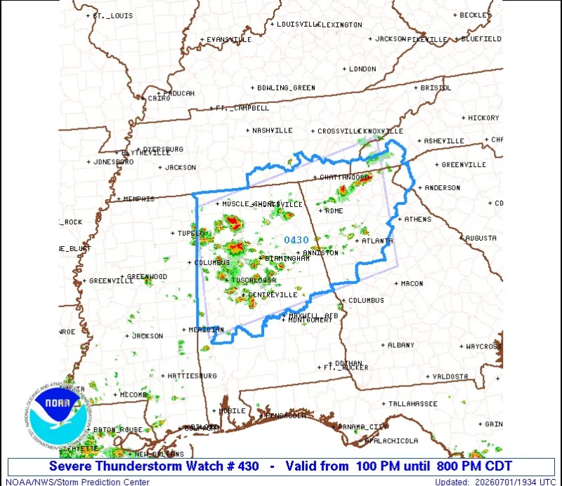 Severe Thunderstorm Watch issued for most of North Georgia