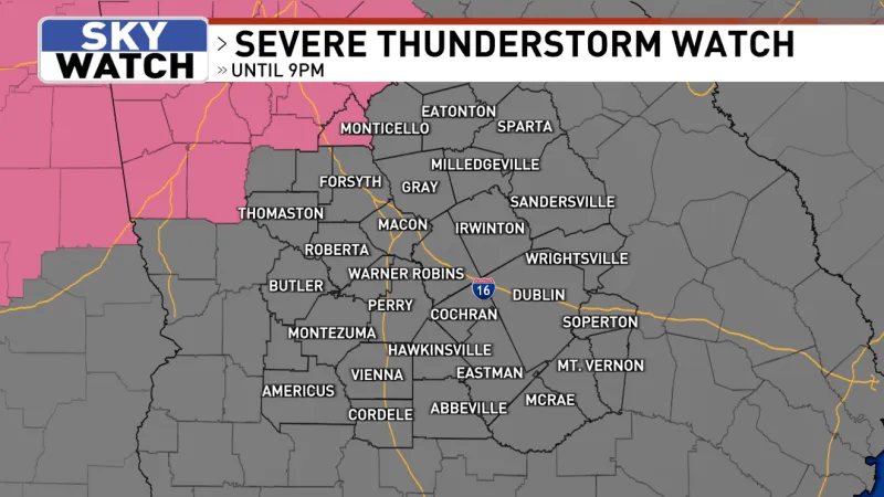Severe Thunderstorm Watch issued for parts of Middle Georgia