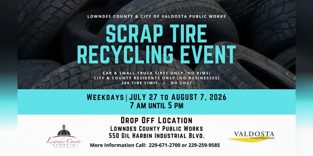 Lowndes County, Valdosta to host free scrap tire recycling event