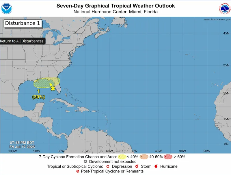 Weak tropical development possible off Florida Coast