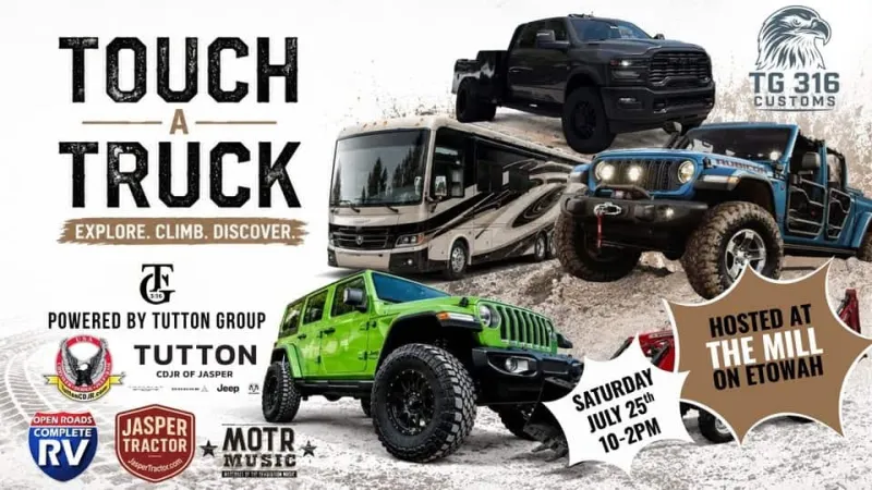 Touch-a-Truck with kid-friendly activities at The Mill on Etowah on Saturday