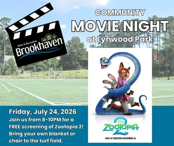 FREE Community Movie Night at Lynwood Park in Brookhaven: See "Zootopia 2" on Friday