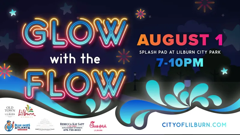 Lilburn hosts "Glow with the Flow" after-dark party at the splash pad at City Park
