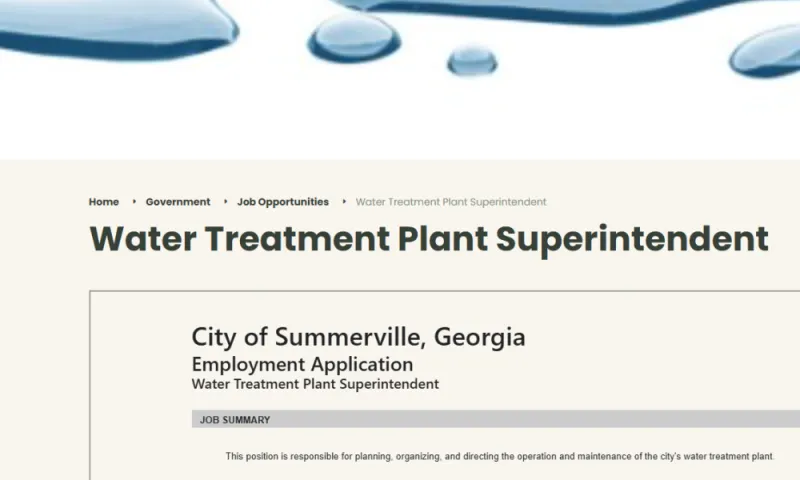 City of Summerville Hiring Water Treatment Plant Supervisor