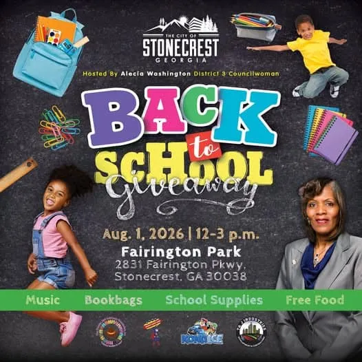 Stonecrest Back-to-School Giveaway: free bookbags + school supplies on Saturday