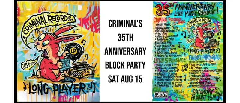Free Block Party in Little 5 Points hosted by Criminal Records on Aug. 15th, featuring 25 bands on 3 stages