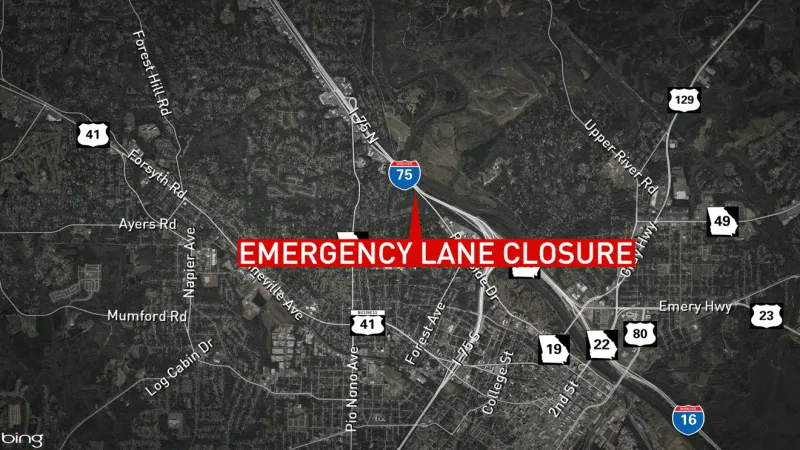 Lane closure along I-75 South in Macon for emergency roadwork causes traffic delays