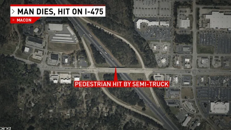 Pedestrian hit and killed by 18-wheeler along I-475 in Macon Wednesday morning
