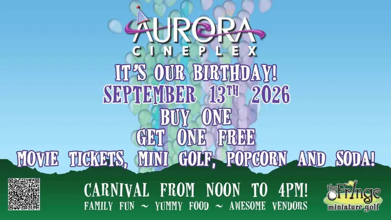 Aurora Cineplex + Fringe Mini Golf: FREE birthday bash carnival, plus BOGO deal on movies, mini-golf, concessions on Sept. 13th