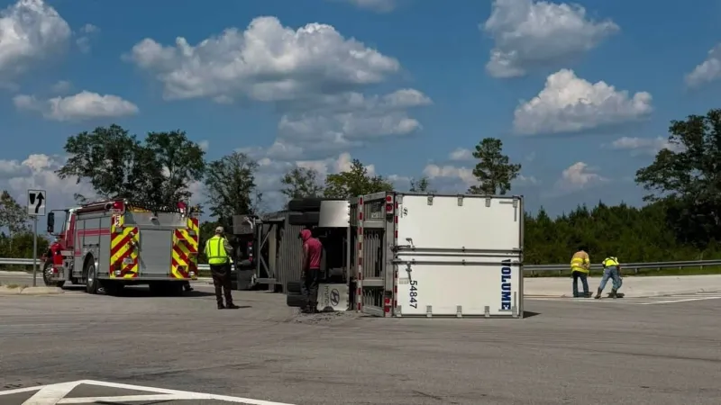 Caution urged after Washington County tractor-trailer rollover; no injuries reported