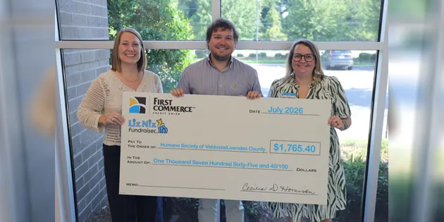 First Commerce Donates Nearly $1,800 to Valdosta-Lowndes Humane Society