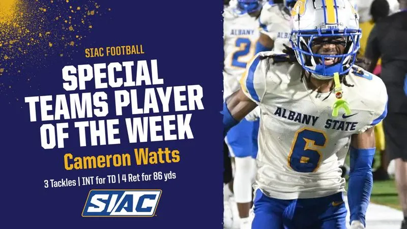 Watts Garners SIAC Special Teams Player of the Week Honor