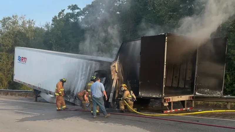 Authorities respond to tractor-trailer fire along Fall Line Freeway in Washington County