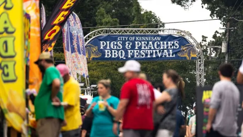 The Pigs & Peaches BBQ Festival in Kennesaw features free concerts on Oct. 16th & 17th