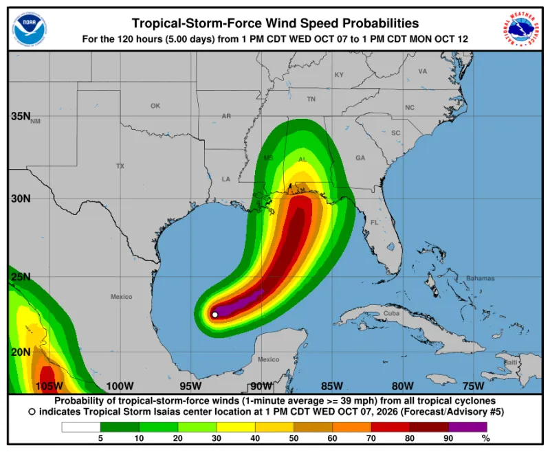 Weaker wind shear during El Nio plays a role in the formation of Isaias in the US Gulf