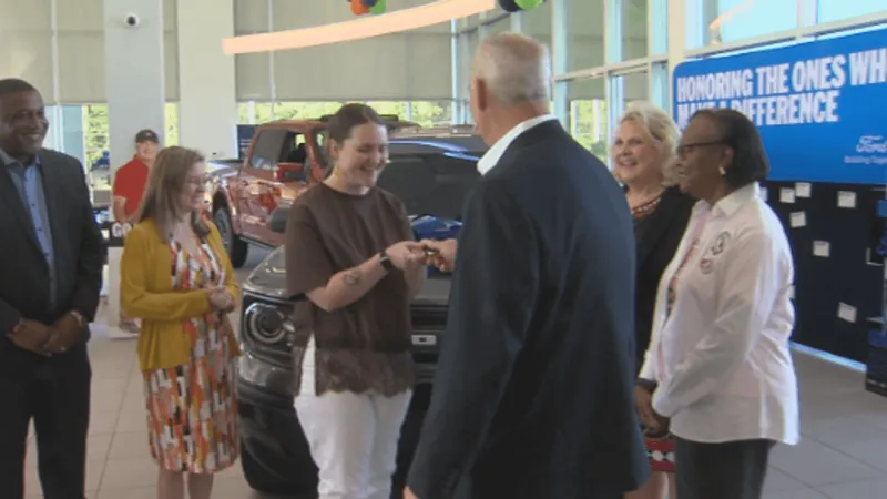 Teacher of the Year Madison Sapp rolls off in a new Ford Bronco