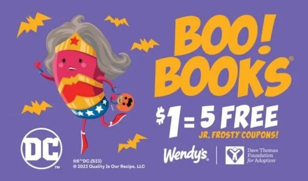 Wendy's Halloween Boo Books are on sale now: For $1, get 5 free Frosty coupons + a $1.99 kids meal