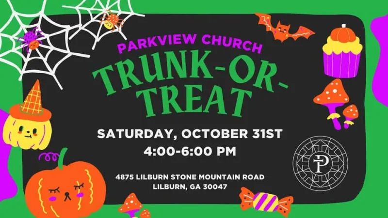 FREE trunk-or-treat event at Parkview Church in Lilburn on Oct. 31st