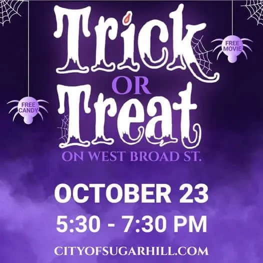 Trick-or-treating on West Broad Street in Sugar Hill this Friday