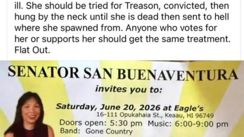 Hateful, threatening message posted on social media about Big Island state lawmaker