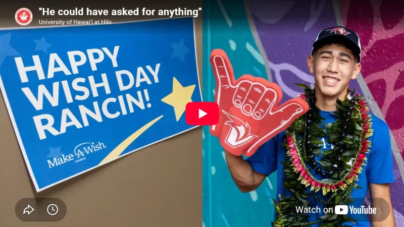 Video: A Pepeekeo teen with leukemia wished for tuition assistance at UH Hilo. Rancin's Make-A-Wish came true!
